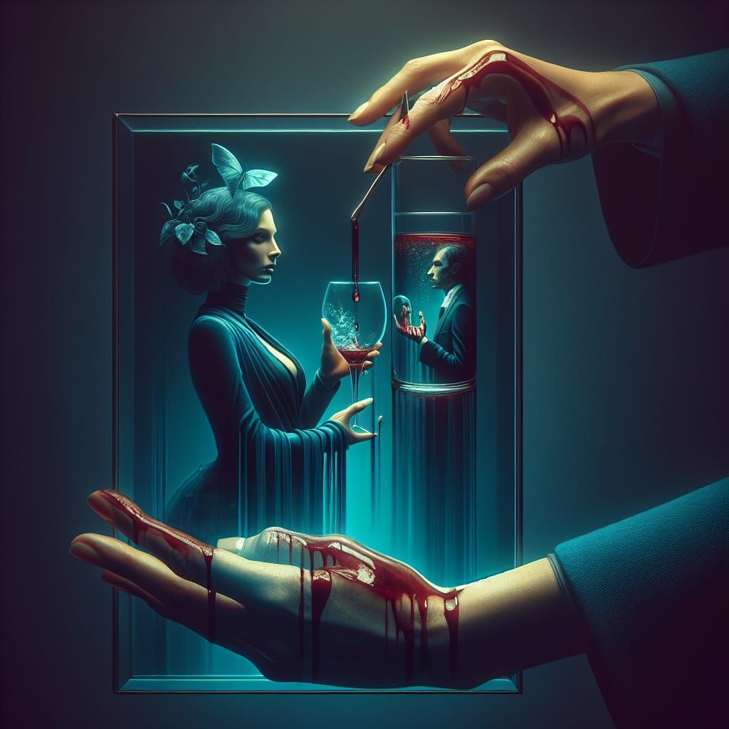 I saw her today at the reception, in her glass was a bleeding man , she was practiced at the art of deception , well I c...