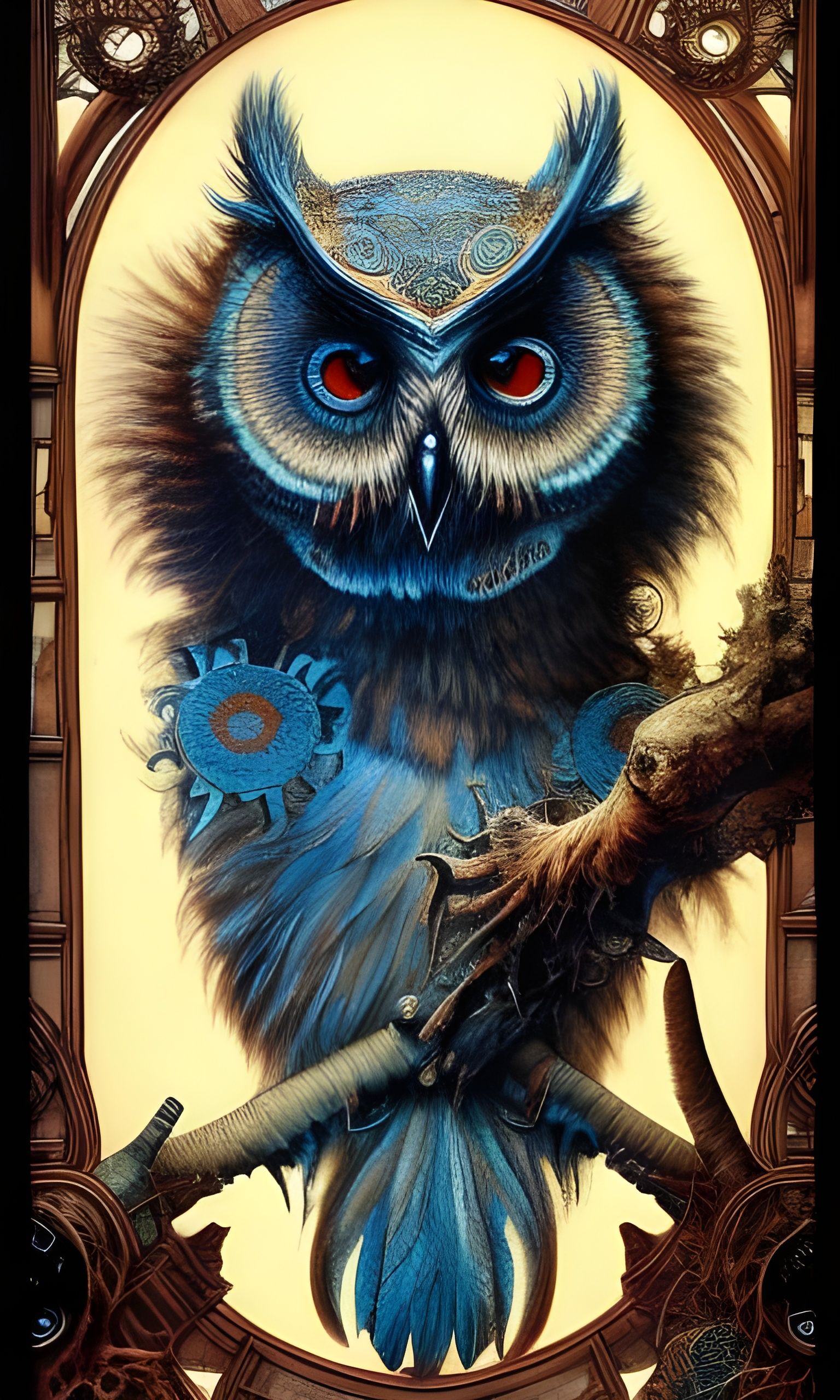 Frenzied Owl Bear Hybrid in Hyperdetailed Painting