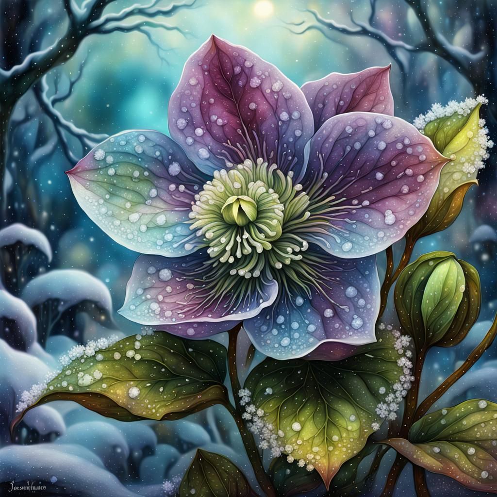 Surreal Winter Blooms in Hypnotic Oil and Ink