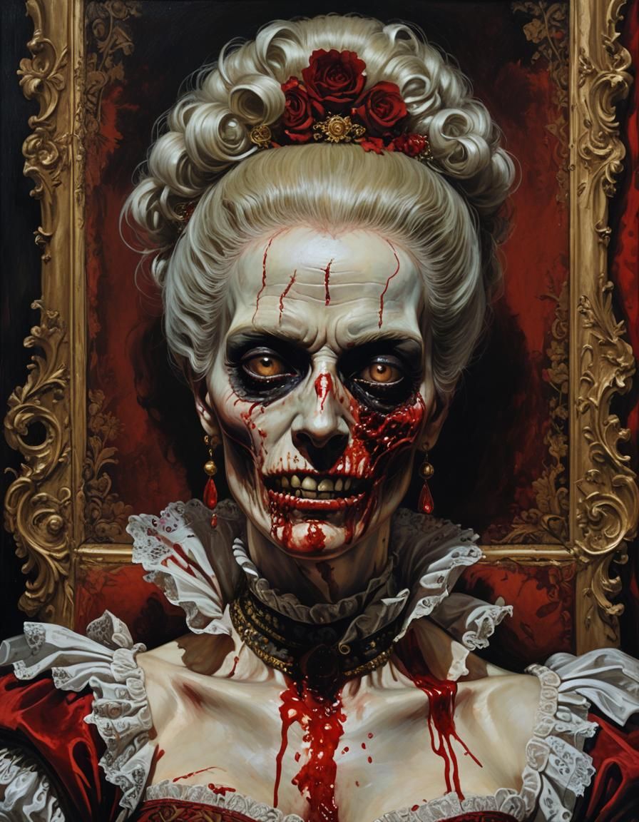 Marie Antoinette Zombie in Dark Victorian Oil Painting