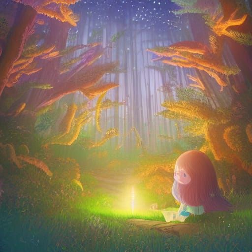 Mystical Wizard in Dreamy Forest, Studio Ghibli Style