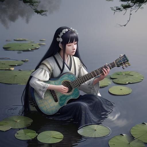 Sad Musician with Sheet Music in Anime Style