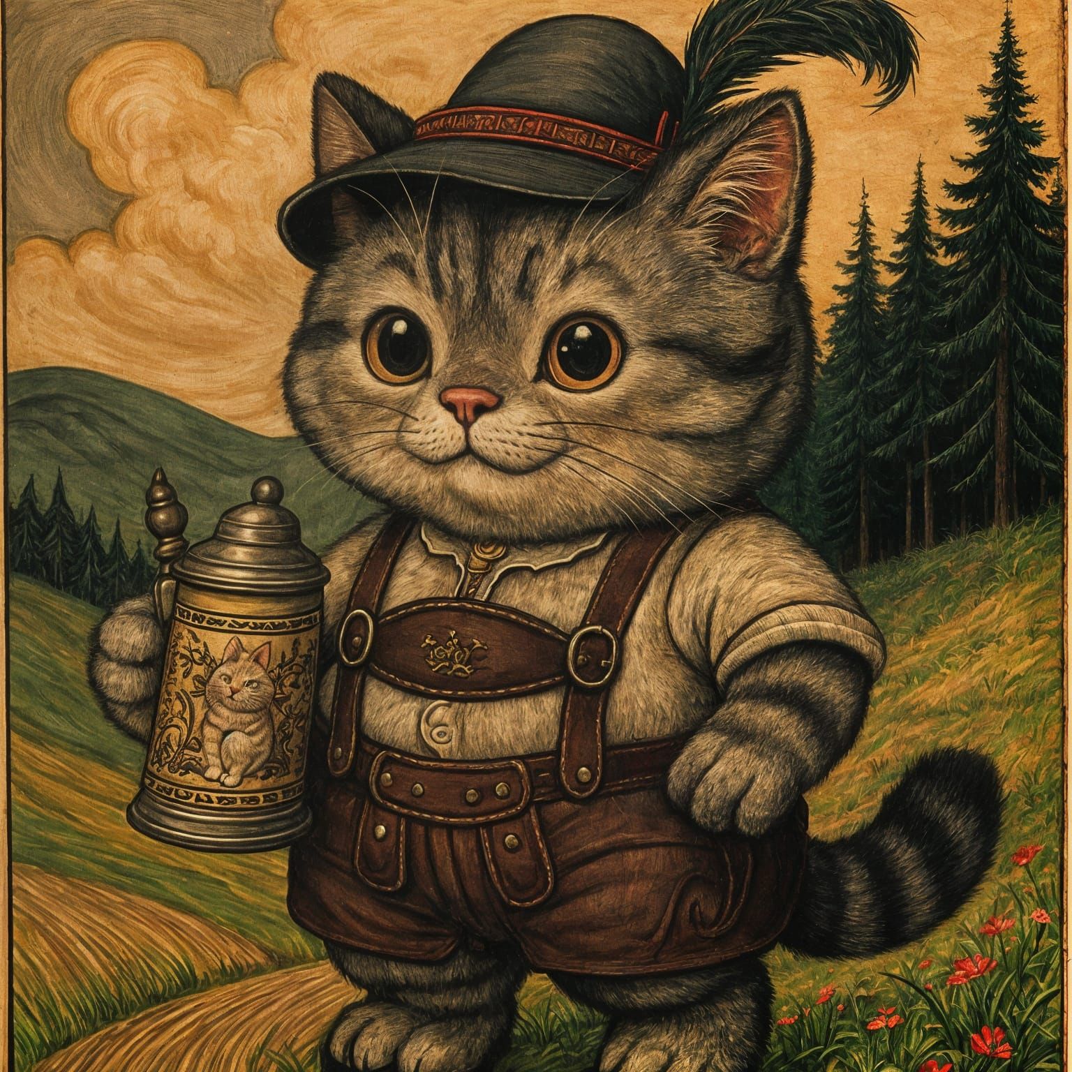 Chibi Tabby Cat Celebrates Bavarian Heritage
