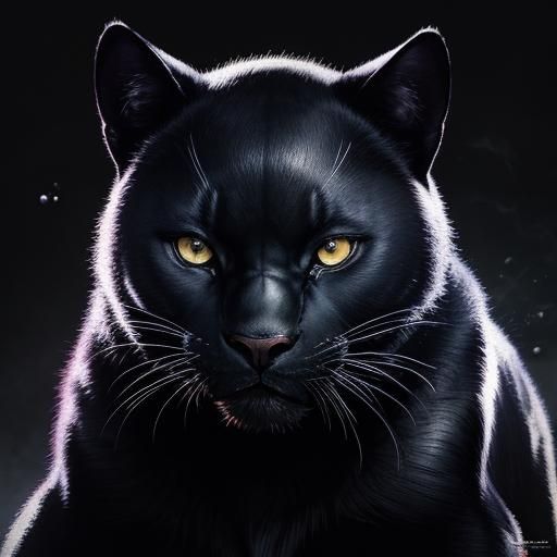 Cute Baby Black Panther Hyperrealistic Splash Art