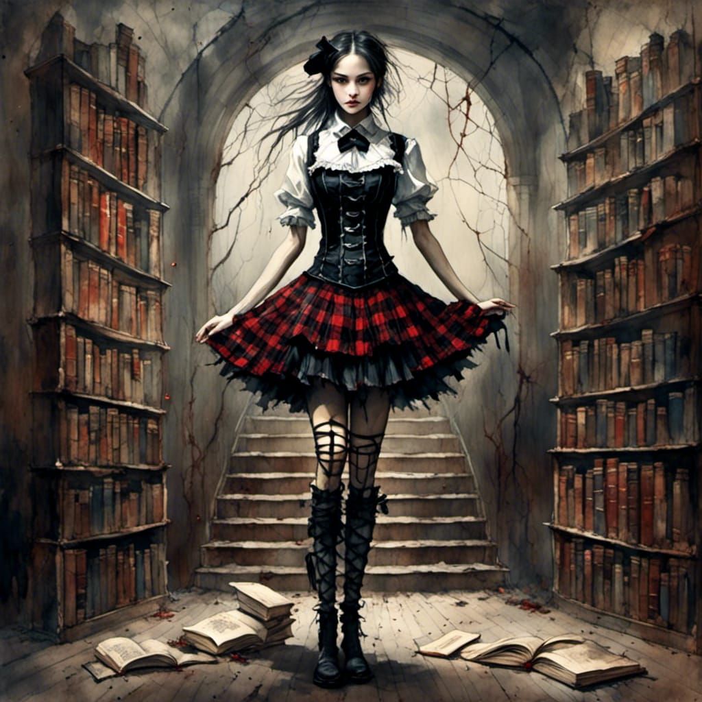 Gothic School Girl in Dark Academia Style