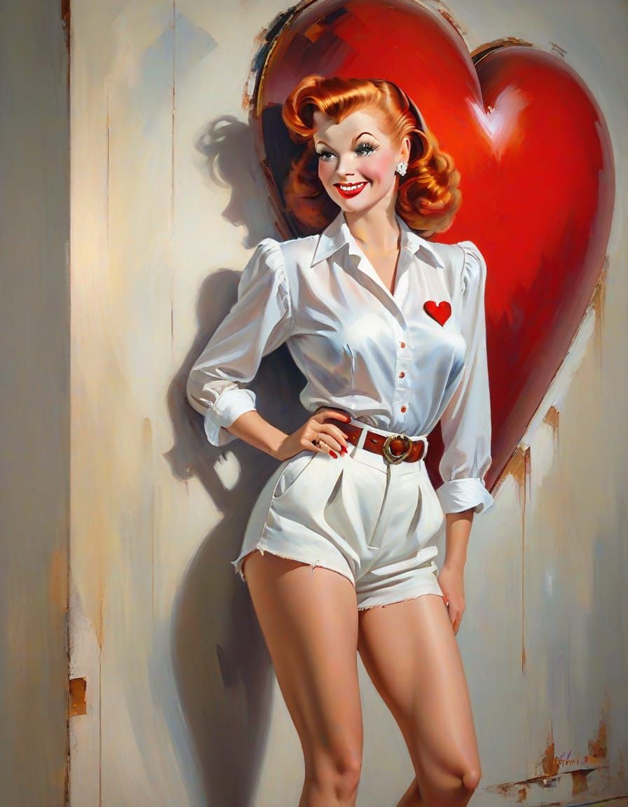 Glossy Impressionist Painting of a Redheaded Beauty