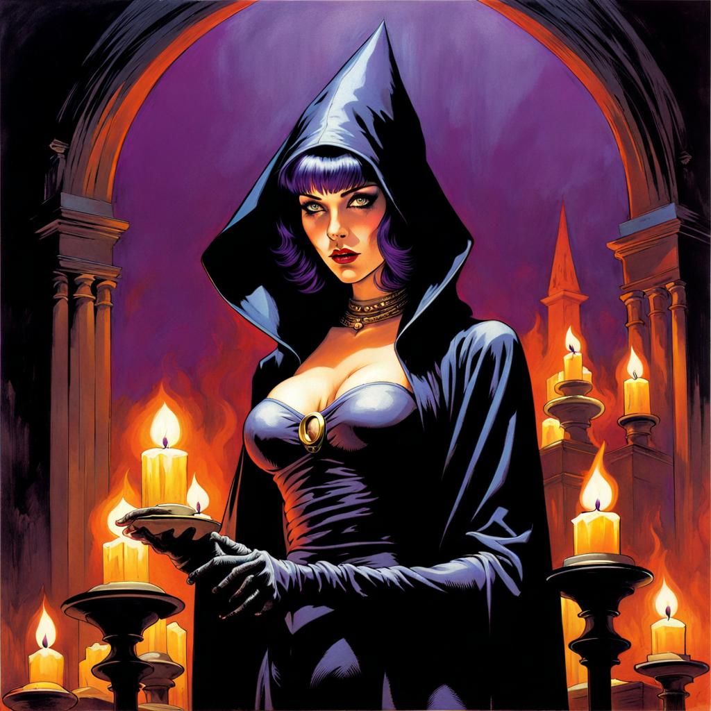 Gothic Purple Haired Beauty in Smoky Candle Ring