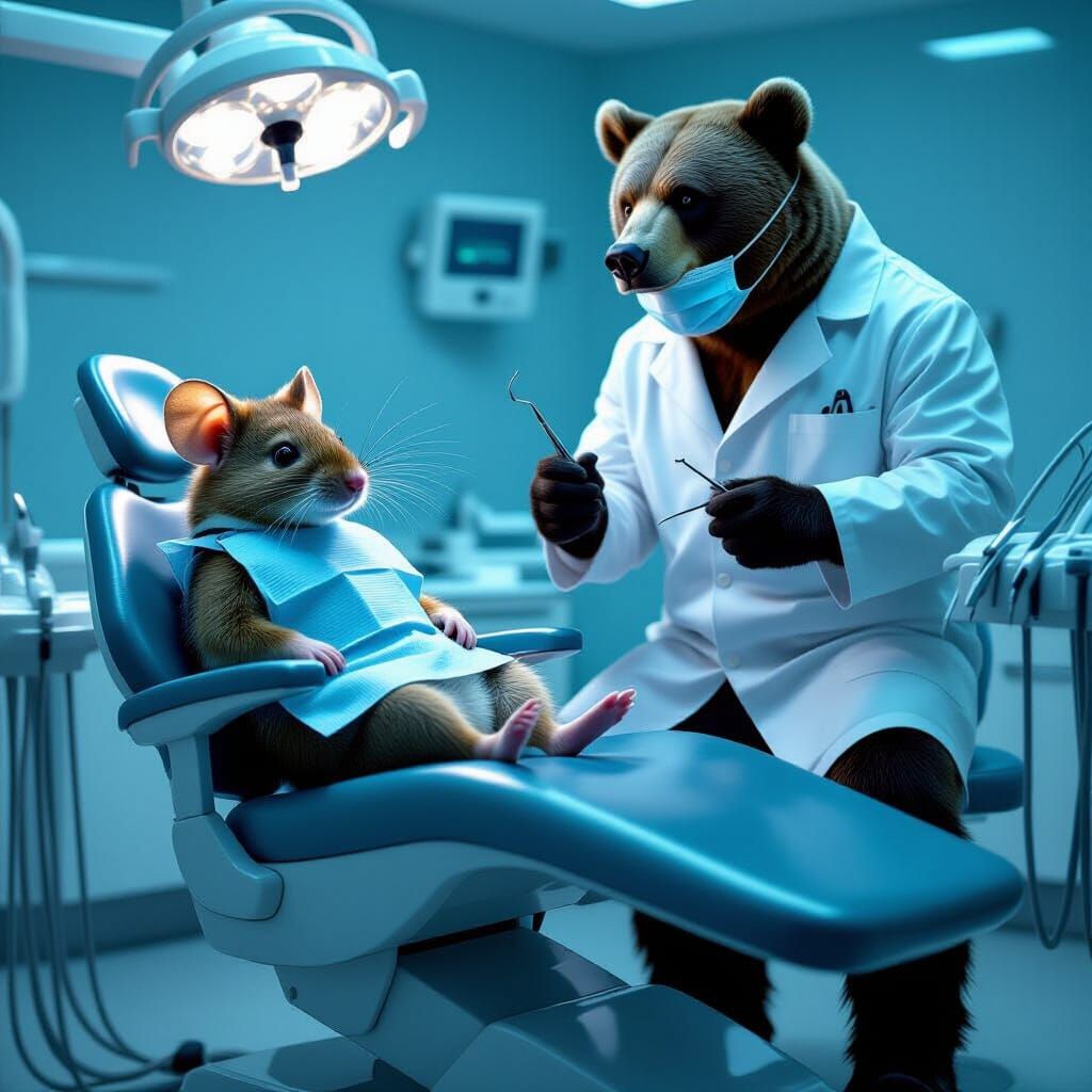 Mouse in Dentist Chair: A Dark, Hyper-Realistic Scene
