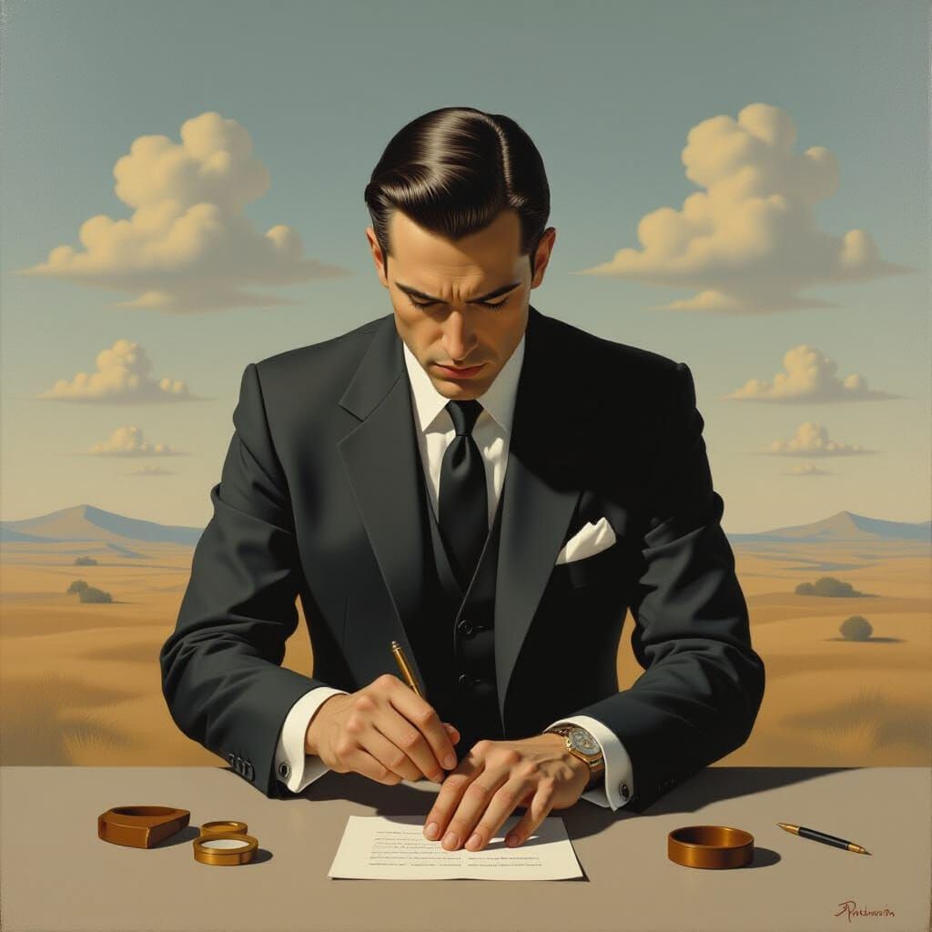 Surrealist Figure in Dreamlike Landscape