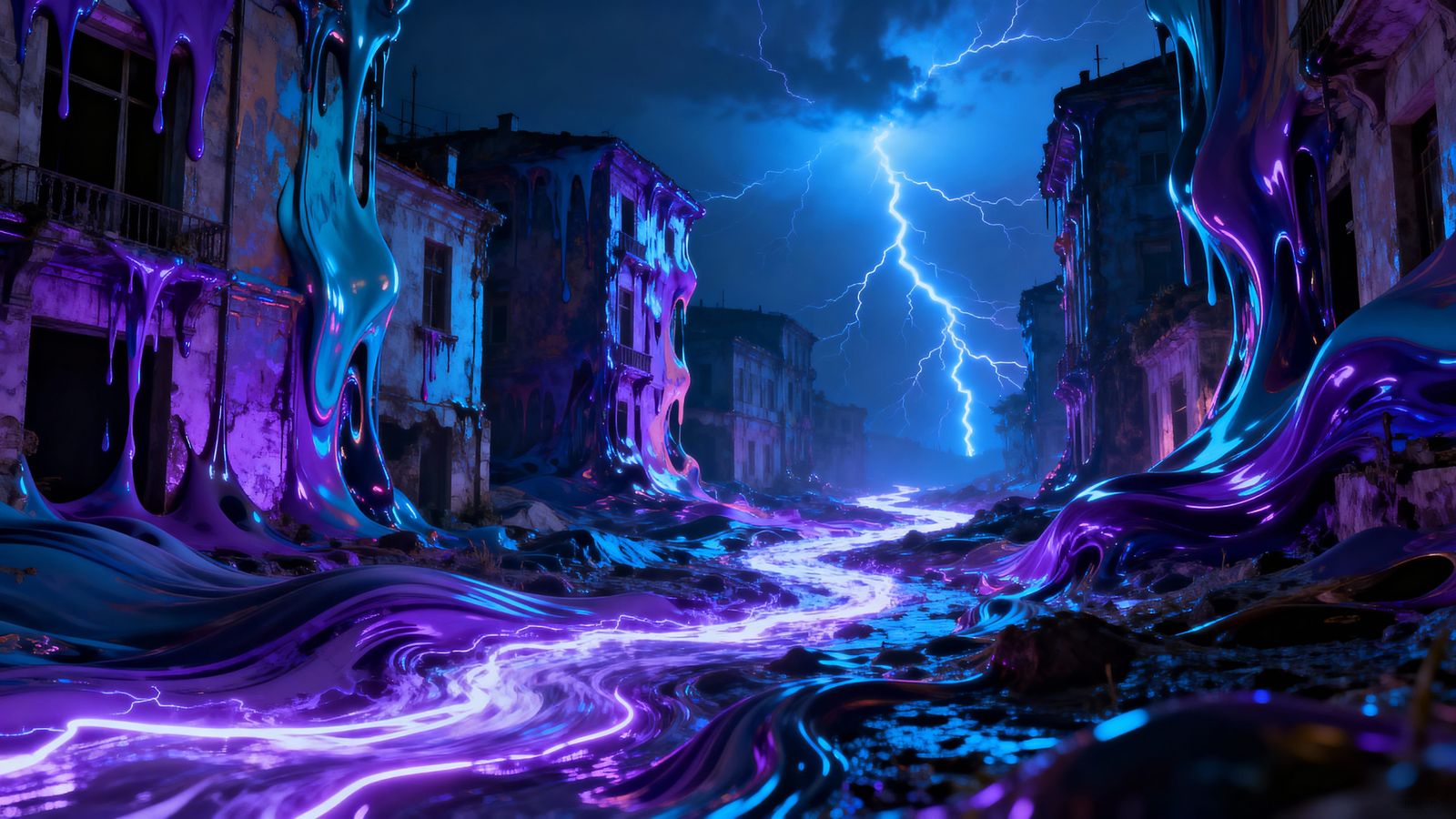 Abstract Electricity Melts Reality in Vibrant Landscape