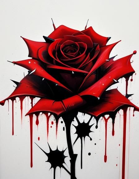 A beautiful Red rose with liquid blood splash with lots of s...