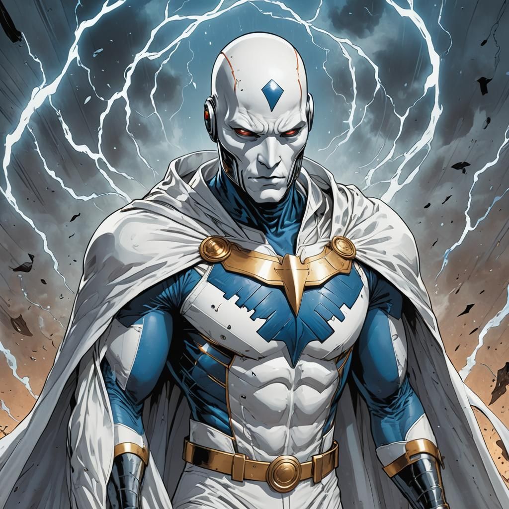 Android Superhero with Tornado Emblem, Comic Book Art