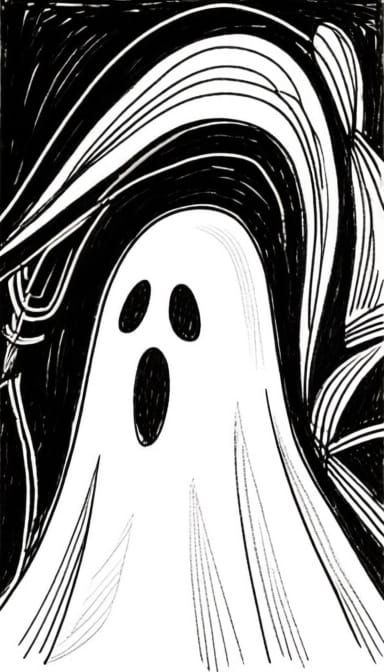 Abstract Cartoon Ghost Portrait in Sketch Style