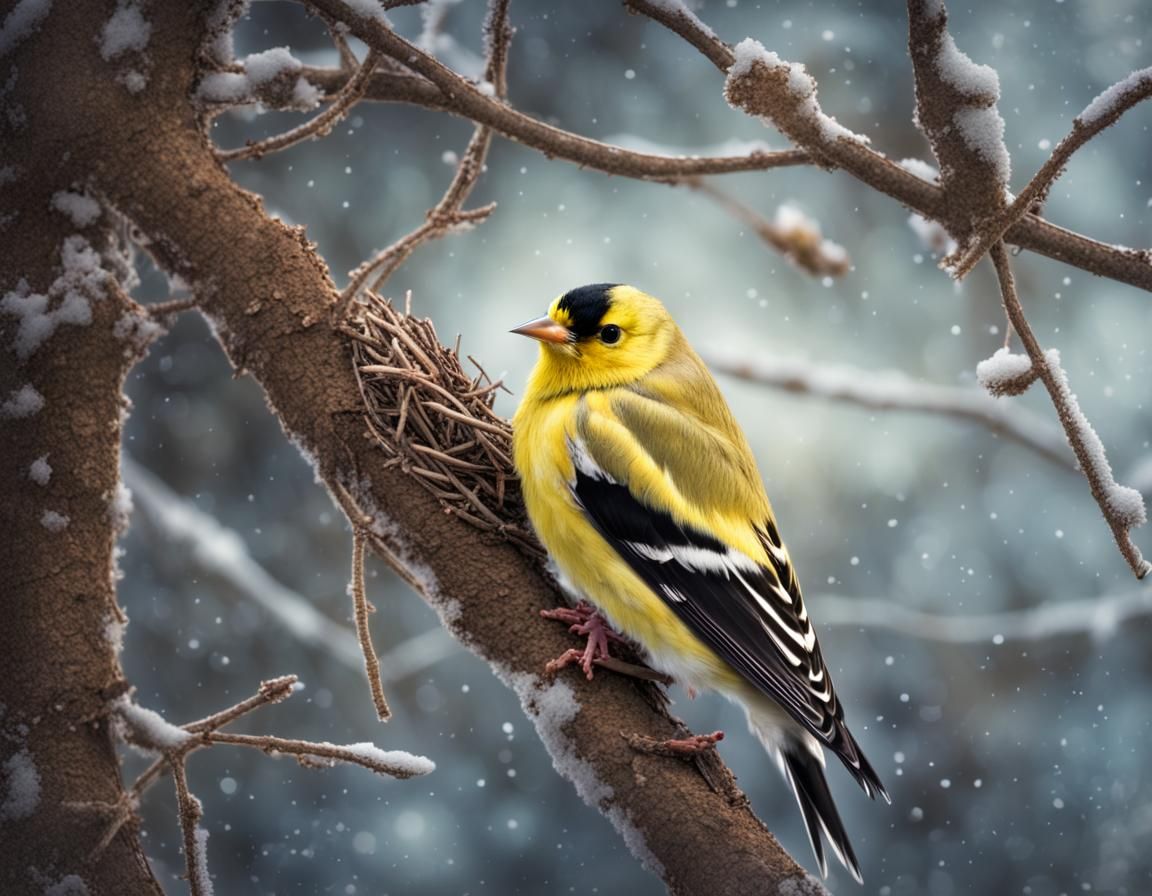 American Goldfinch Nest in Winter: Digital Matte Painting