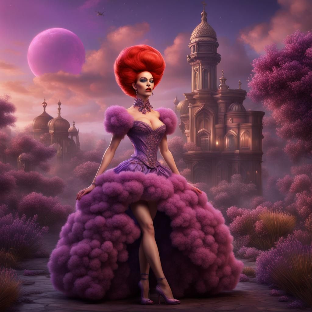Red-Haired Drag Queen in Lavender Dress: Fantasy Art