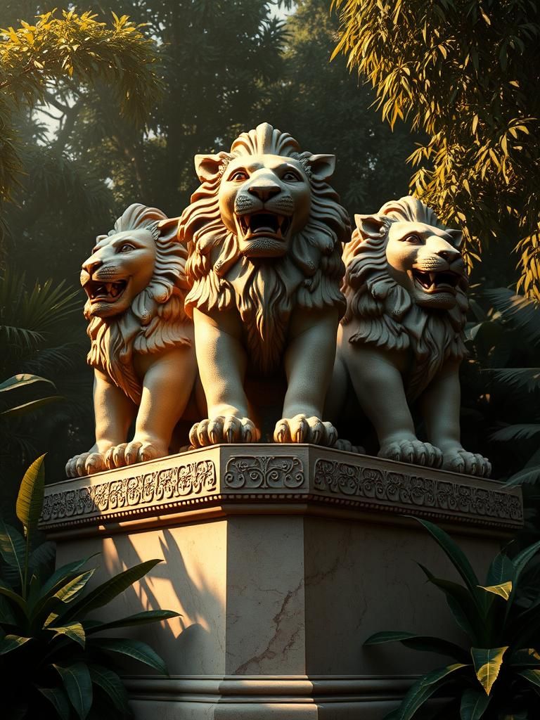 Lion Capital of Ashoka: Majestic Lions in Golden Light