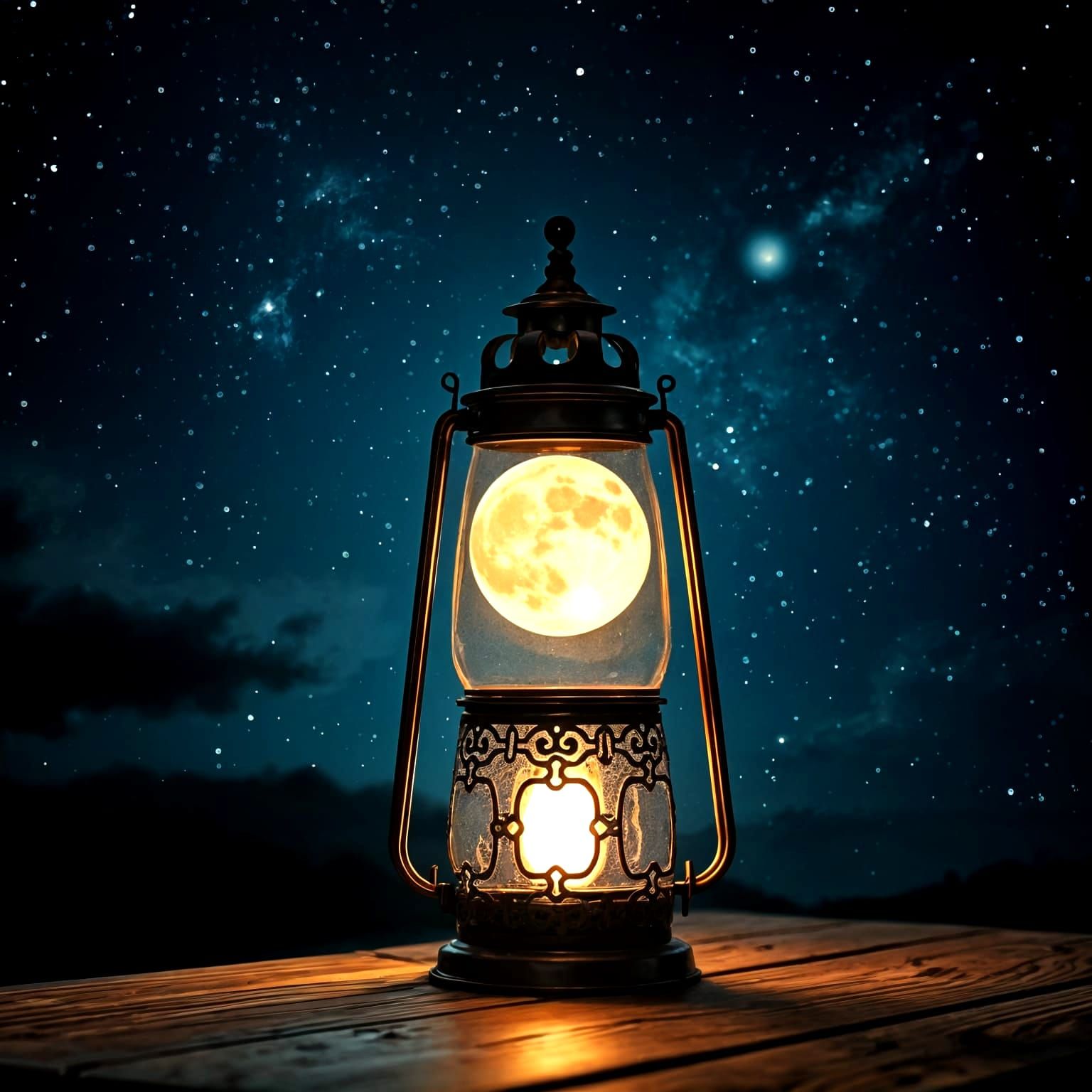 Glowing Moon Lantern Under Starry Night Sky