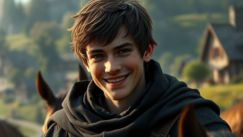 Charming Knight on a Village Horseback Ride