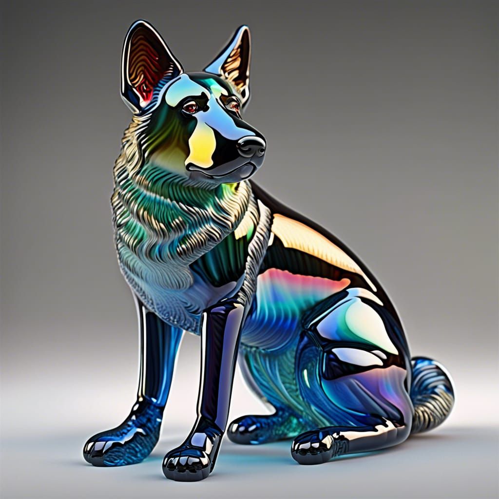 Blown Glass German Shepherd Dog: 8k Prismatic Art
