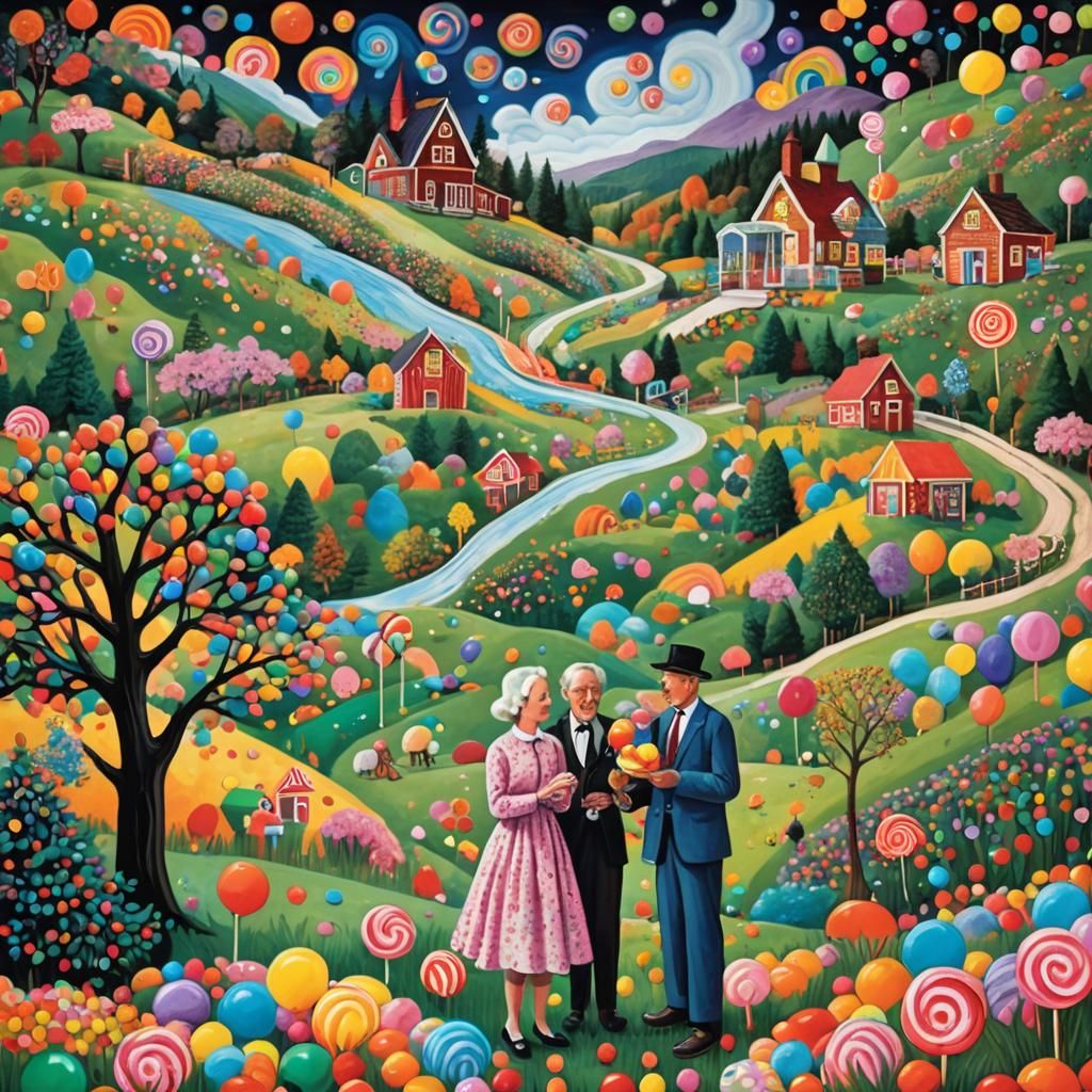 Rustic Couple in Surreal Candyland Folk Art