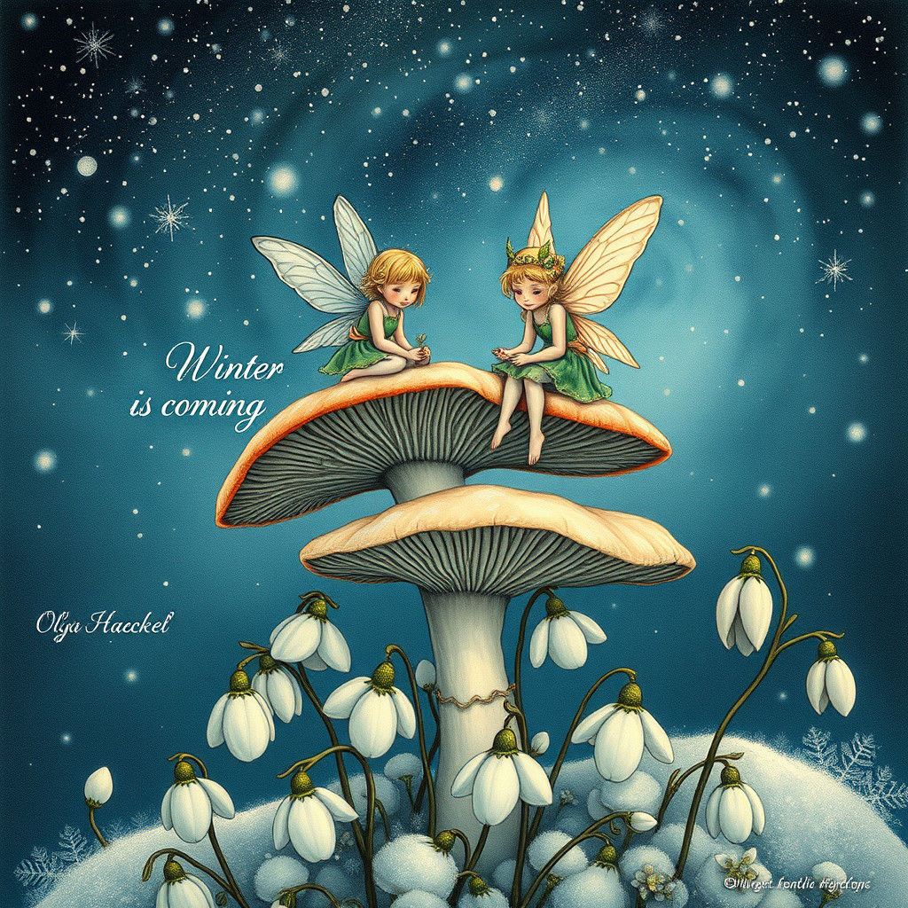 Fairies Announce Winter on Amanita Mushrooms
