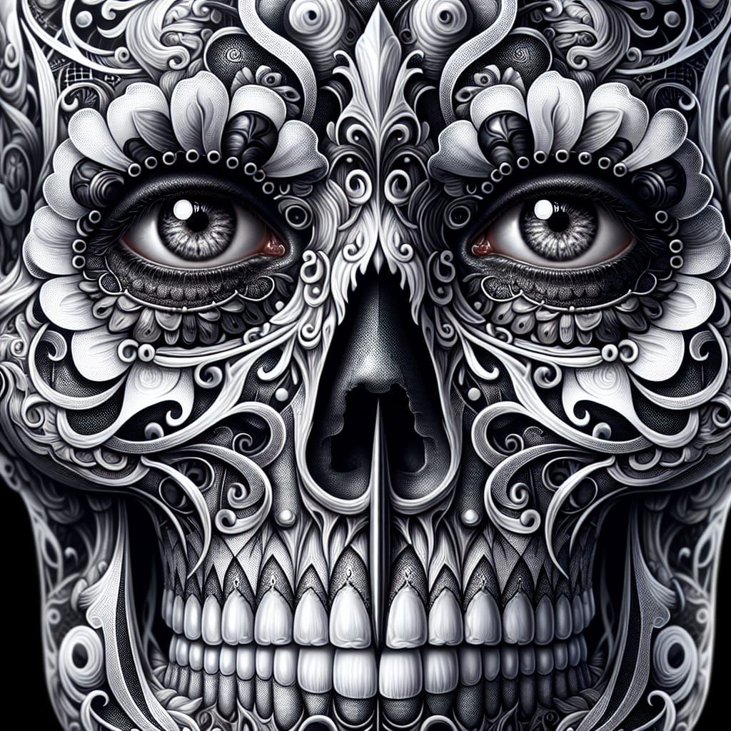 Dark Chicano Skull Gaze in Day of the Dead Style