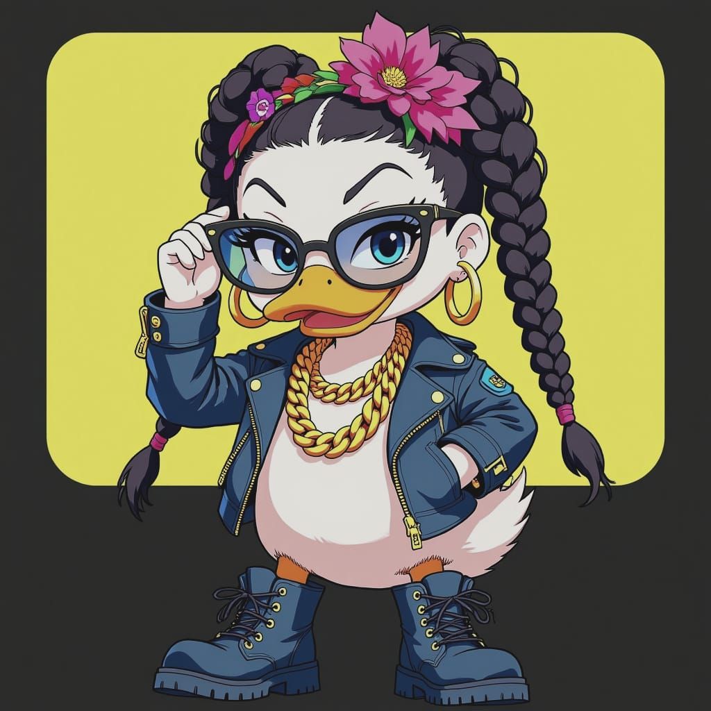 Confident Duck Character with Braids and Attitude