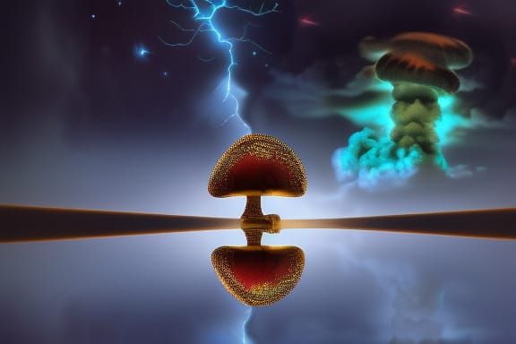 Mystical Nuclear Cloud with Lightning and Gemstones