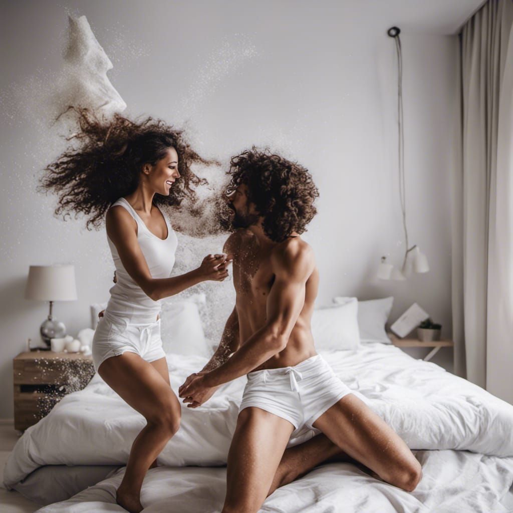 beautiful biracial woman with long curly hair in passionate ...