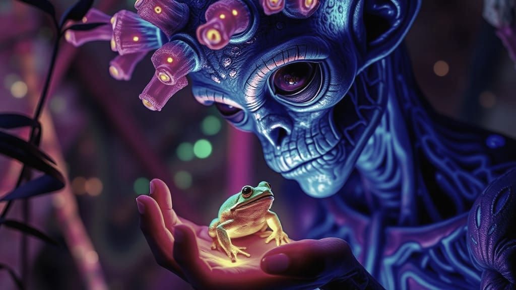 Hyperrealistic Alien Encounter in a Vibrant Jungle