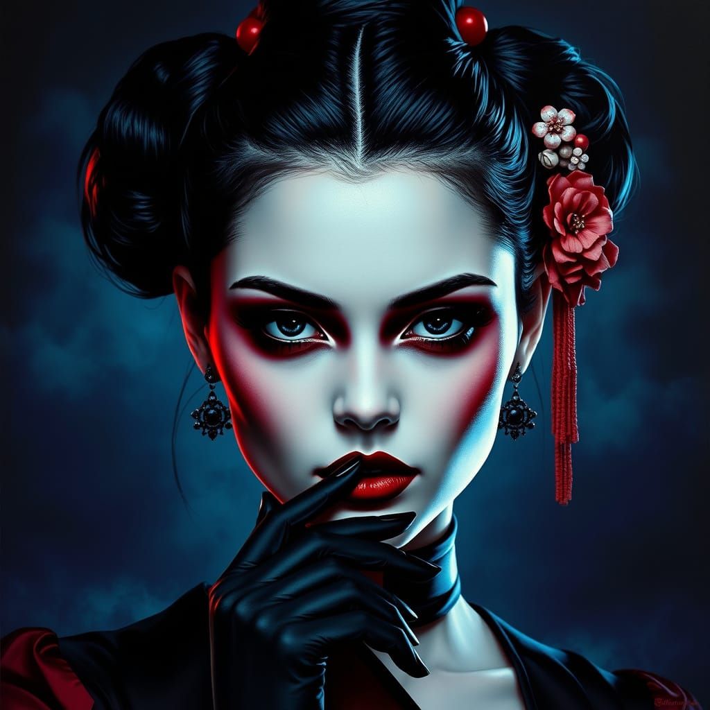 Elegant Vampire Goddess in Geisha-Inspired Splendor