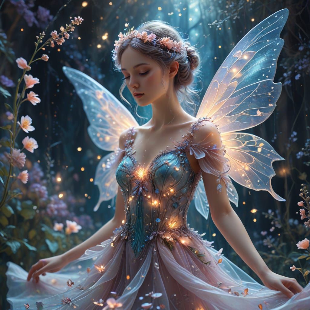 Ethereal Fairy Dress of Petals in Surreal Pastel Art