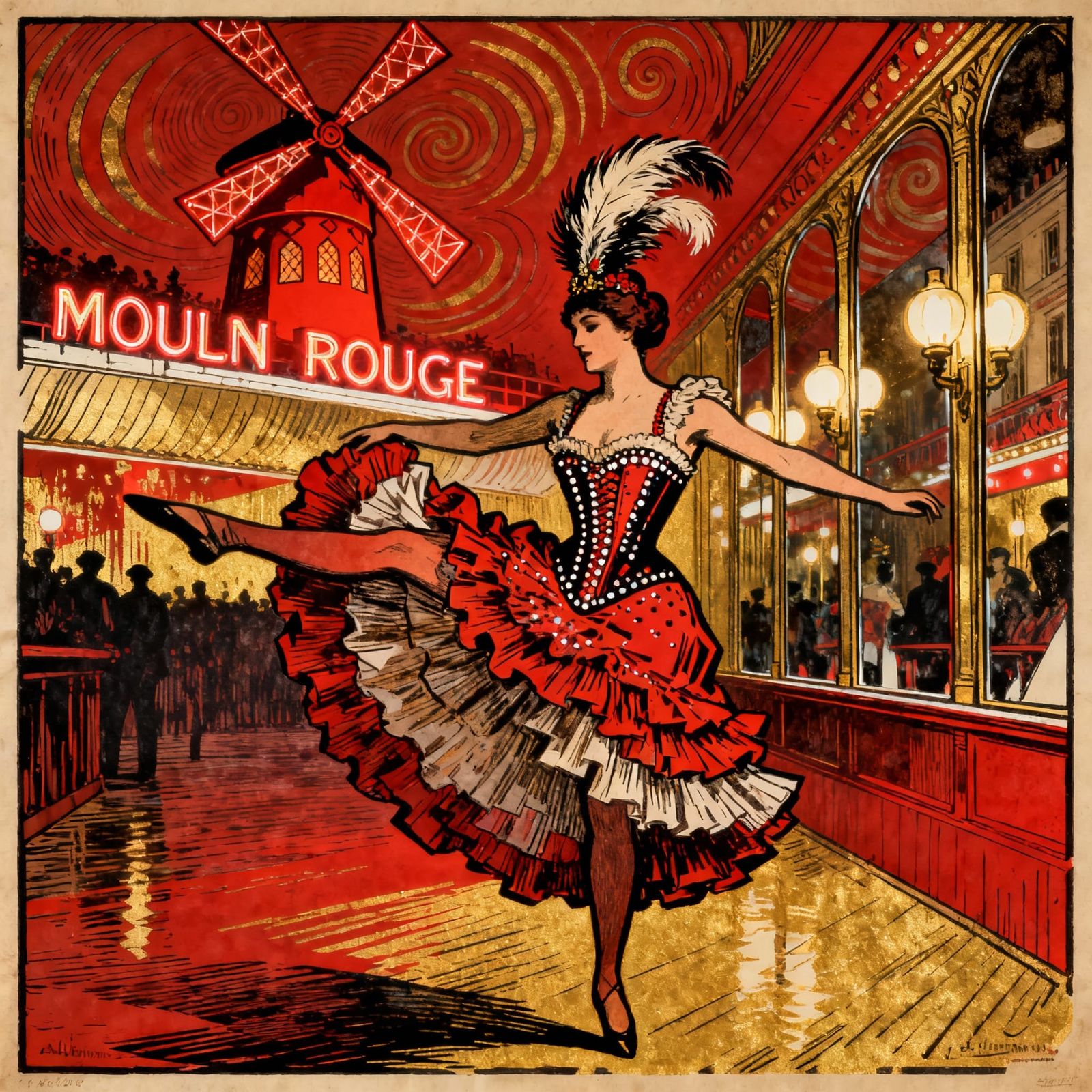 Moulin Rouge Dancer in Toulouse Lautrec Style