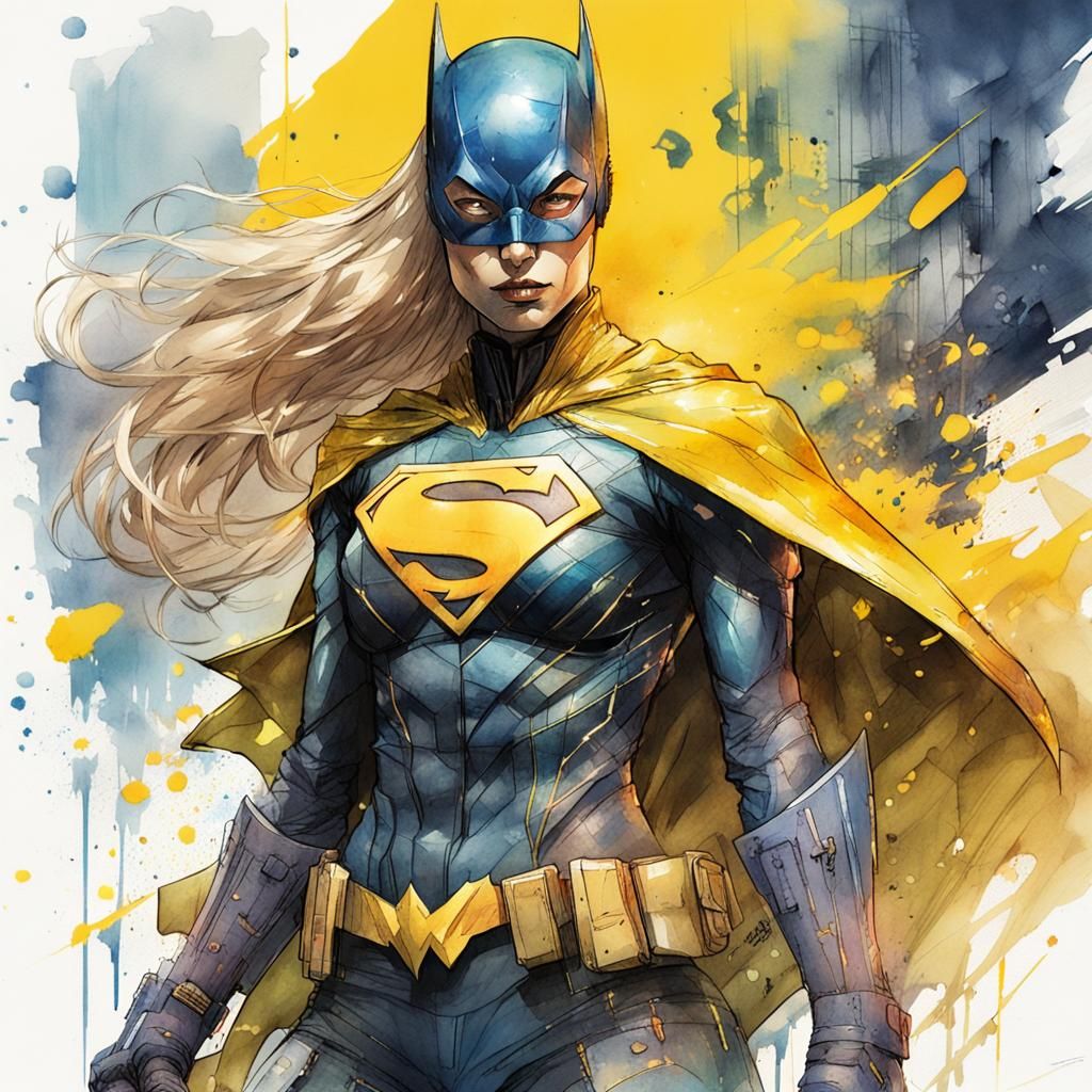 Batgirl Supergirl Fusion in Cyberpunk Comic Style