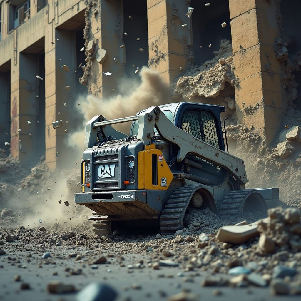 Skid Steer Navigates Urban Destruction in Cinematic Style