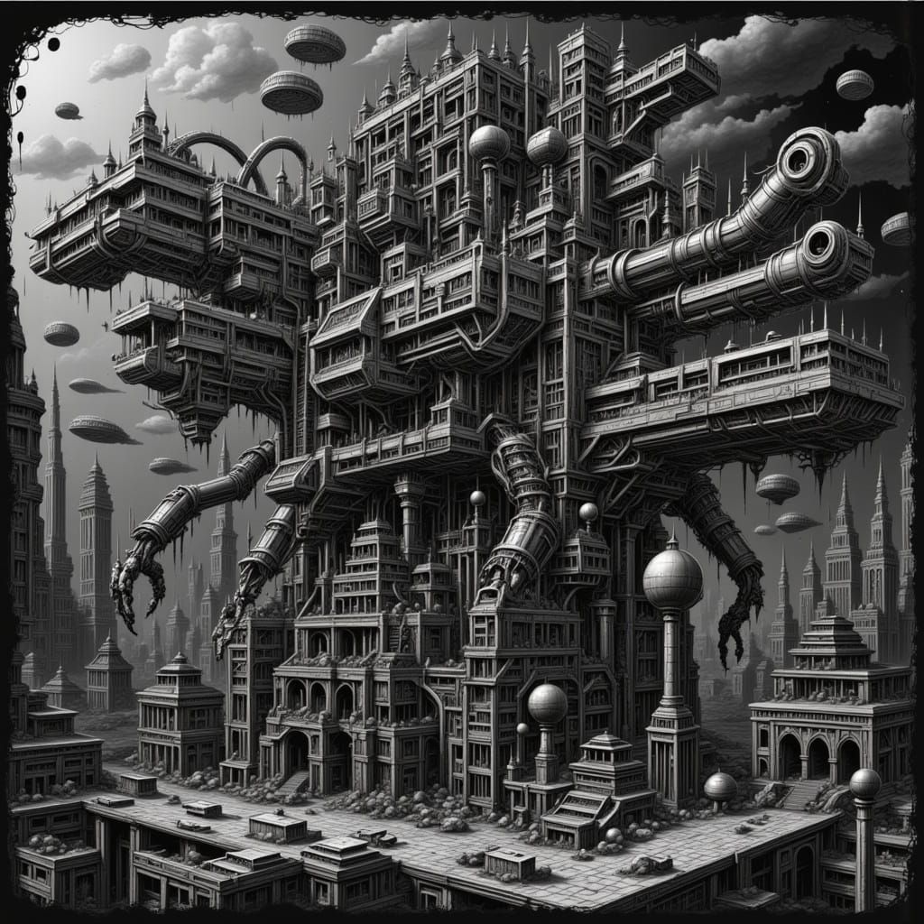 Demonic Mechagodzilla Centaur in Giger Style