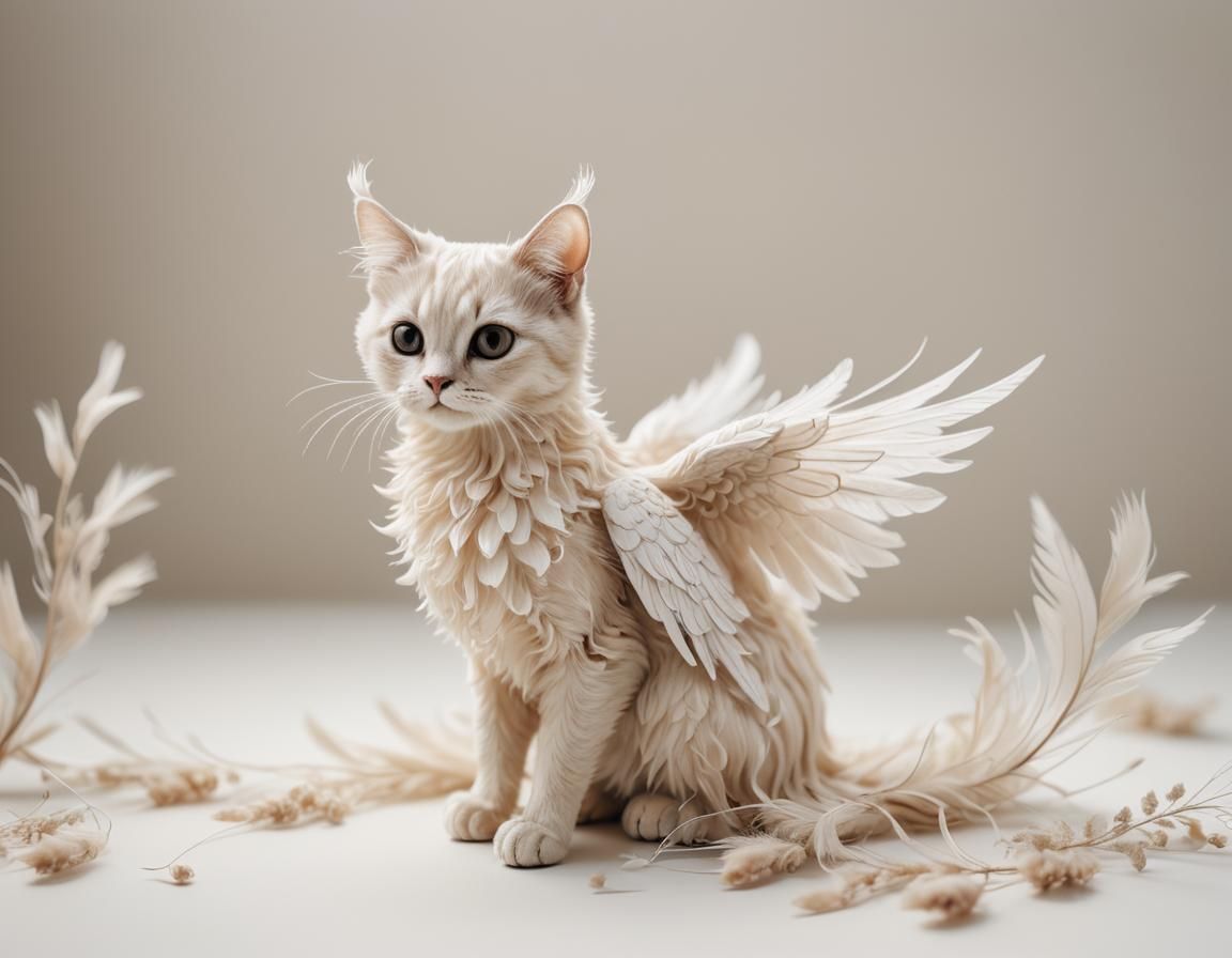 Ethereal Angel Cat Digital Art in Romanticism Style