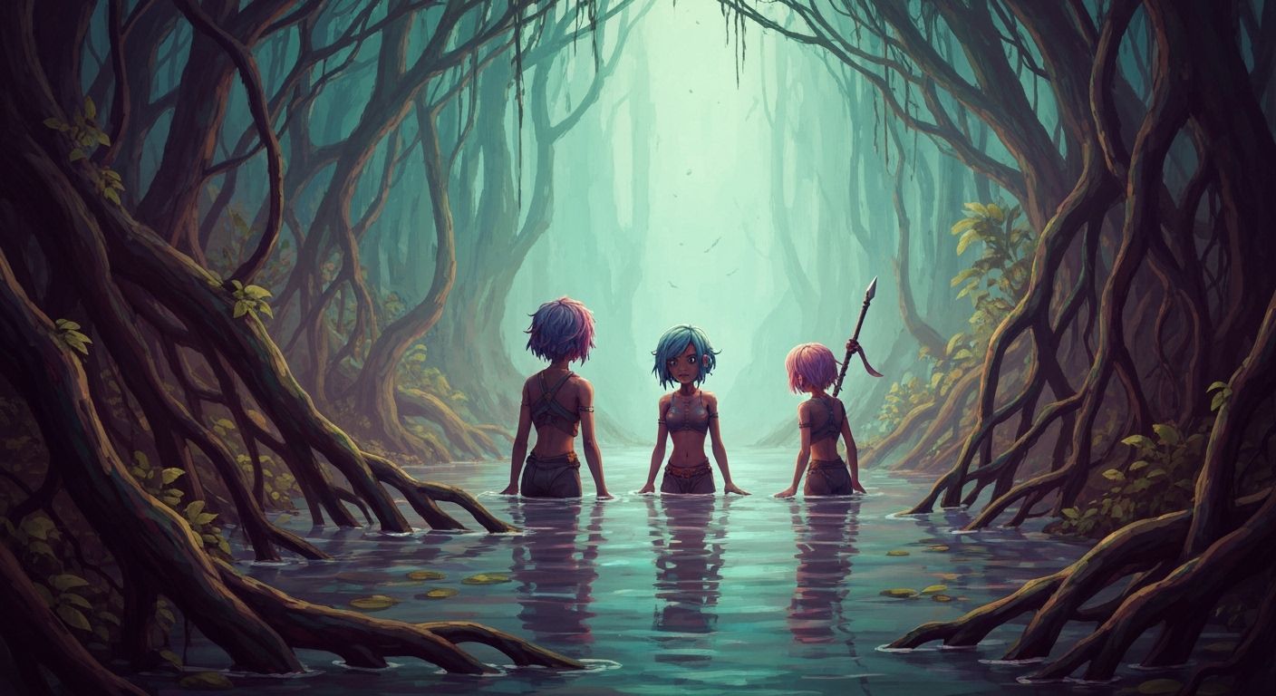 Figures Wade Through Murky Water as Alcohol Ink Painting