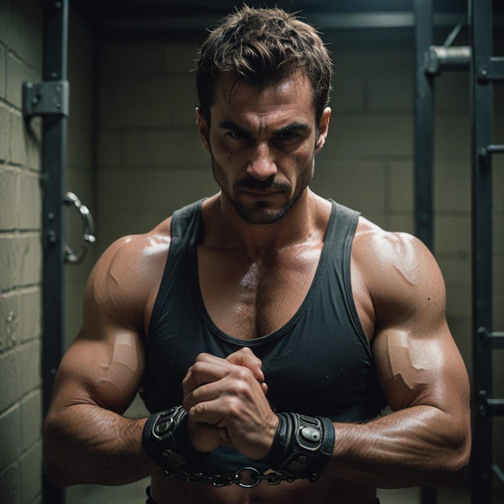 Handsome Prisoner in Cinematic Film Still