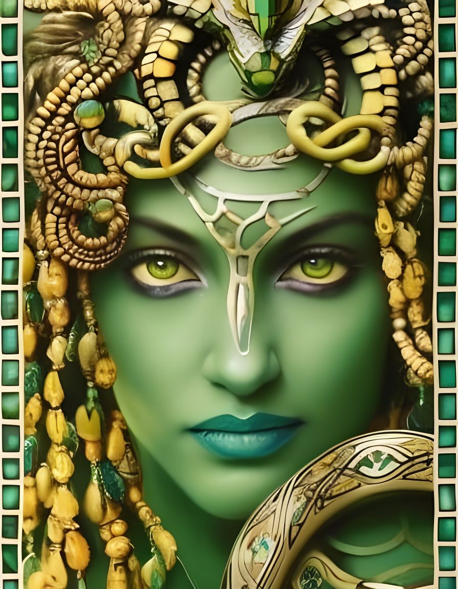 Edwardian Medusa in Stained-Glass Impasto Style