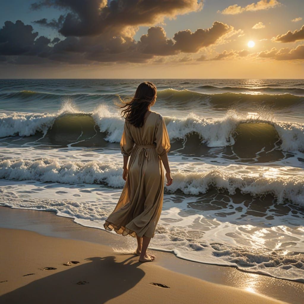 Surreal Golden Sand Flowing Through Fingers by Ocean