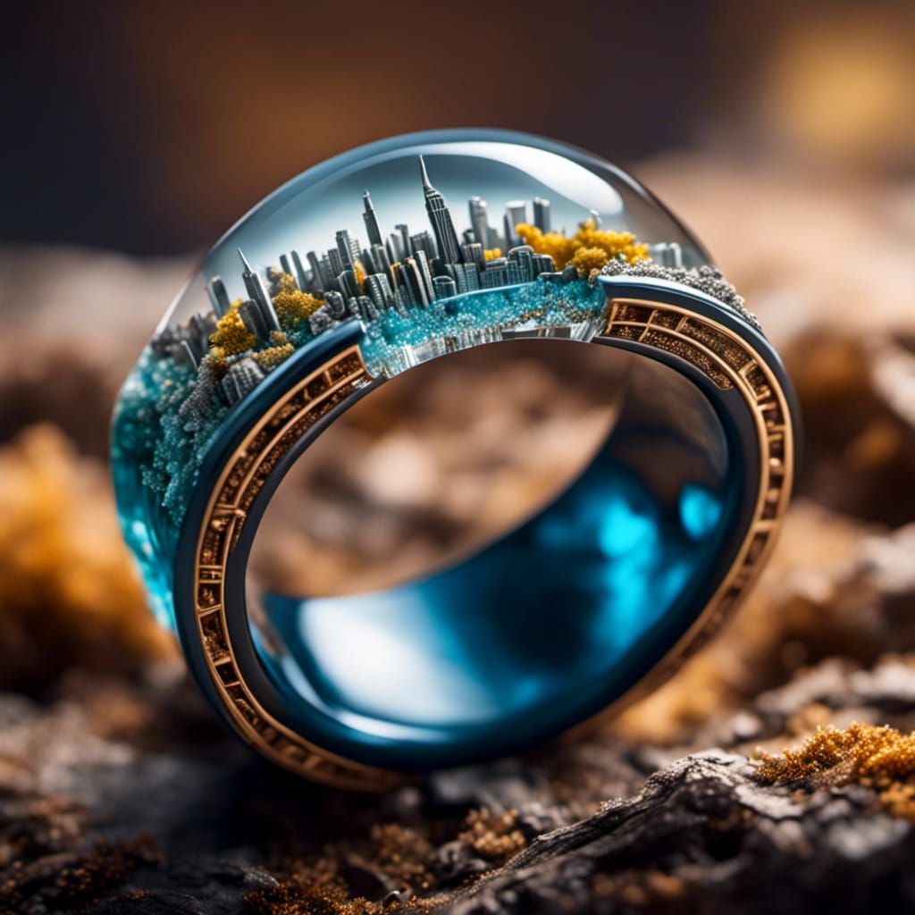 Detailed Resin Cityscape Ring in Macro Shot