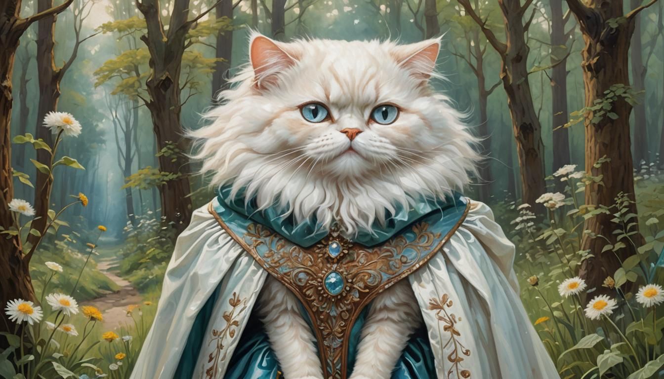 Anthropomorphic Persian Cat in Edwardian Gown