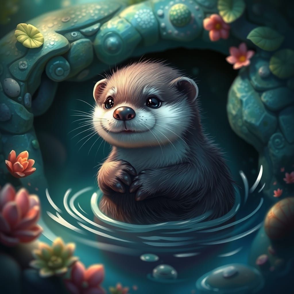 Adorable Baby Otter Playing in Aquatic Environment
