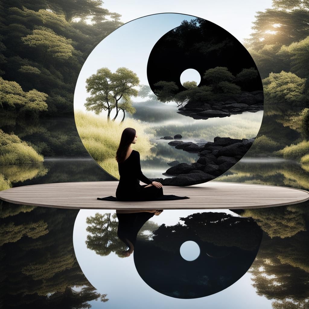Yin-Yang Harmony Reflected in Serene Woman