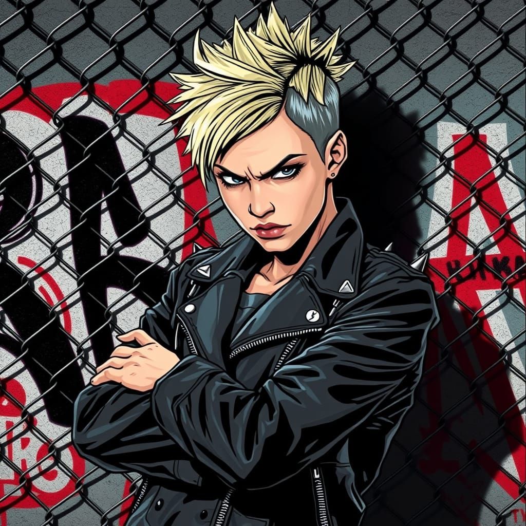 1980s Punk Thug in Gritty Comic Style