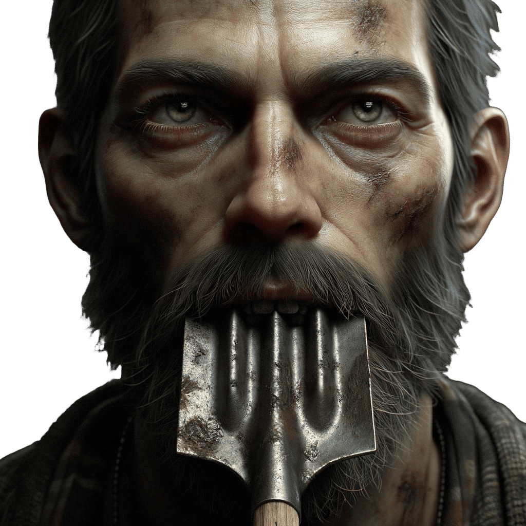 Man with Metallic Shovel in Mouth Close-Up