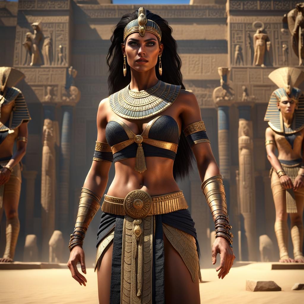 Beautiful Egyptian Warrior Woman in Hyperrealistic Style