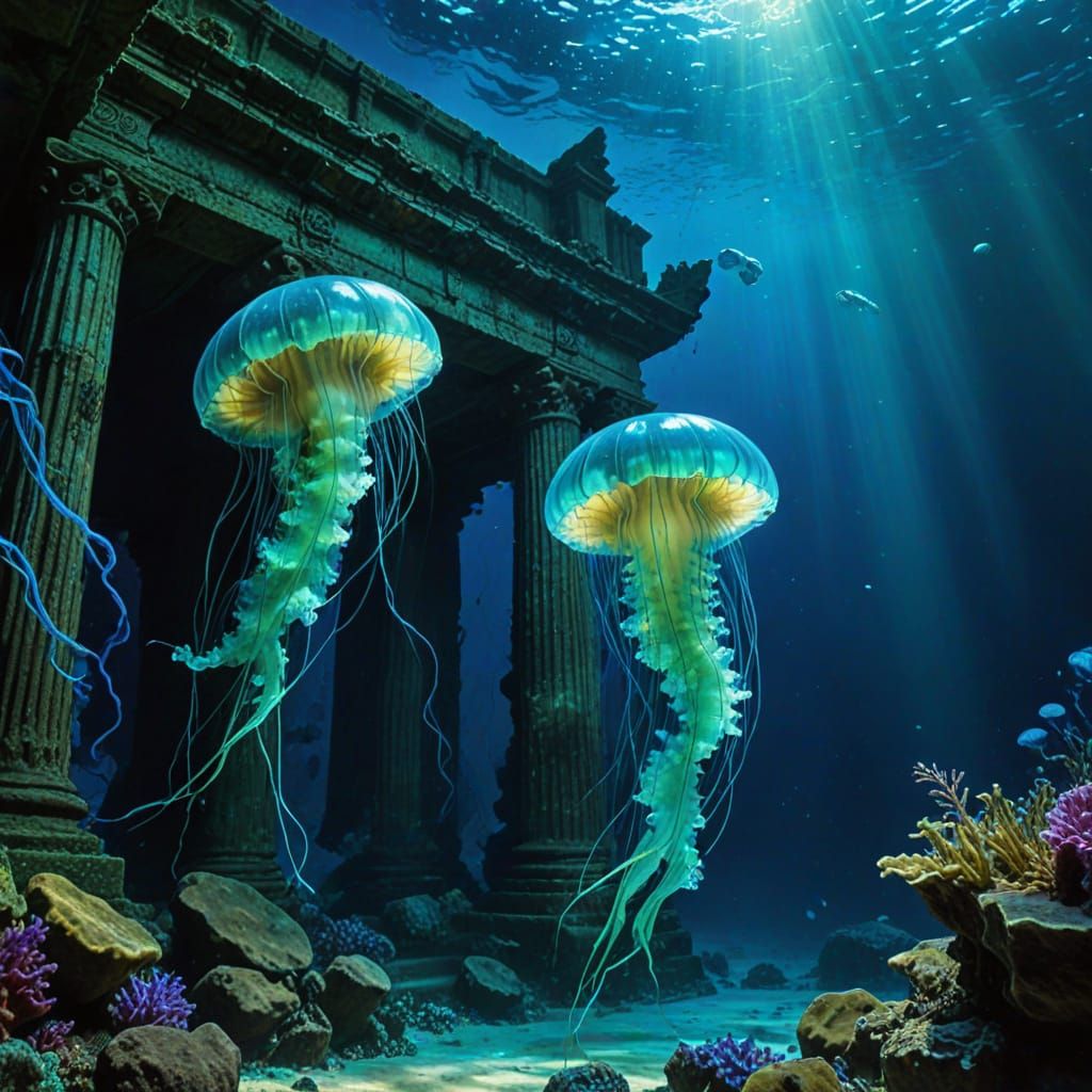 Surreal Underwater Temple in Abstract Fauvist Style