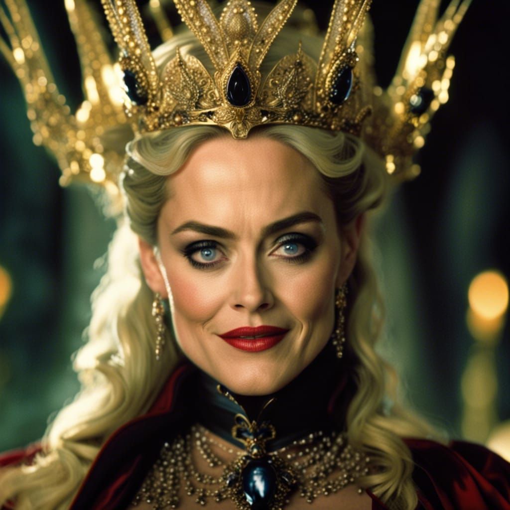 Sharon Stone as a beautiful evil queen in a fairy tale